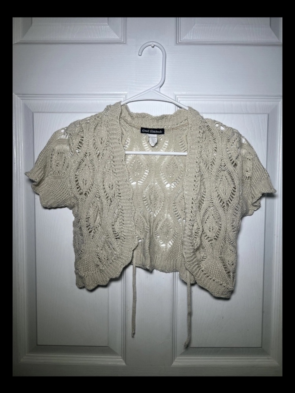 Cool Attitude Cream Knit Open Shrug Short Sleeve Sweater Cardigan Junior Large
